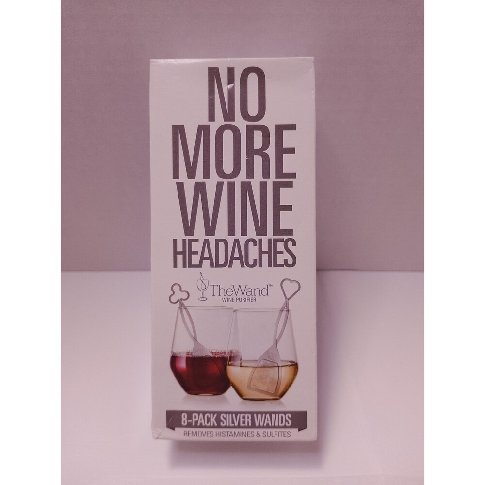 PureWine The Wand Wine Purifier 8-Pack Silver New Sealed No More Headaches
